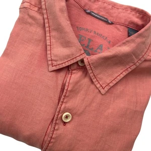 Relax Tommy Bahama Men's XL 100% Linen Coral Orange Button Down Shirt  - Picture 1 of 7