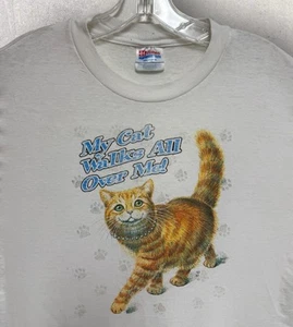 Vtg 90’s “My Cat Walks All Over Me!” Distressed T Shirt Medium 21”x27” *READ* - Picture 1 of 6