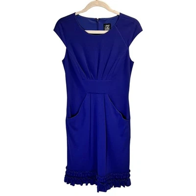 JAX Women's Royal Blue Solid Pockets Crew Neck Cap Sleeve Mini Dress Size 8 - Image 1 of 4
