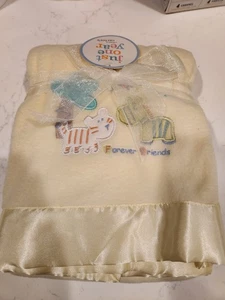 Carter’s Yellow Baby Blanket Satin Nylon Trim Forever Friends Just One Year NWT - Picture 1 of 4
