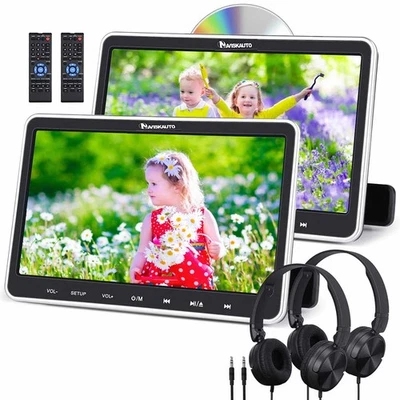 2 x 10.1'' LCD Car DVD Player Headrest TV Monitor for Kids Dual Screen USB HDMI - Image 1 of 4