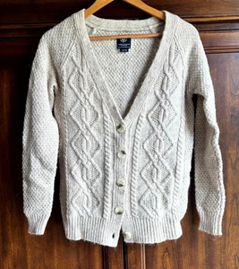 American Eagle Sweater Cardigan Cableknit Fisherman Cottagecore Wool Alpaca - Picture 1 of 7