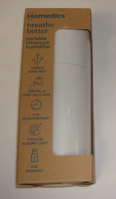 Homedics Breathe Better Portable Ultrasonic Humidifier in White. USB - Image 1 of 2