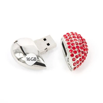 USB Stick Herz 16GB Strass Rot Silber Datenspeicher - Bild 1 von 3