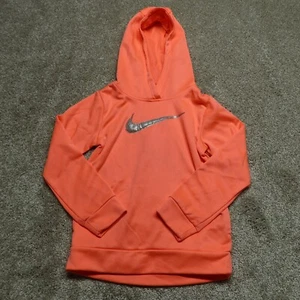 Nike Girls Hoodie Dri-Fit Size XL Peach Glitter Swoosh - Picture 1 of 6