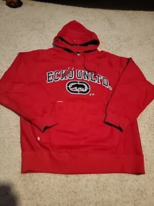 VINTAGE LARGE Ecko Unltd Rhino Hoodie Sweatshirt Red Cotton Heavyweight Y2K New - Picture 1 of 2
