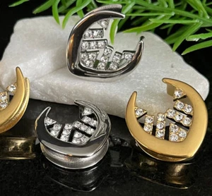 PAIR Paved CZ Gems Inner Design Saddle Ear Spreader Surgical Steel Tunnels Plugs - Picture 1 of 9