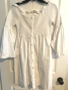 Girl Soul Youth Dress Sz L Ruched Ruffled Flared Sleeves NWOT White Off Shoulder - Picture 1 of 8