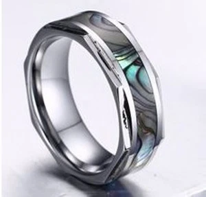 Mens Tungsten Carbide Ring Abalone Shell Inlay Bolt Wedding Engagement Band 8mm - Picture 1 of 2