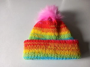 Rainbow Beanie Hat with Faux Fur Pompom - Bobble Hat - Double Thickness - Picture 1 of 6