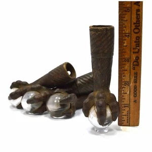 Antique CLAW FOOT STOOL FEET LOT 4 Cast Iron & CLEAR GLASS BALLS Ornate Design! - Picture 1 of 11