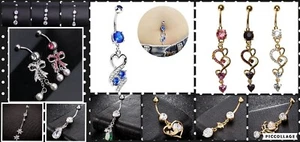 piercing ombelico pancia pendenti gemme colori acciaio chirurgico 1.6mm brillant - Foto 1 di 34