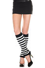 Black White Striped Knee High Leg Warmers Furry O/s New 