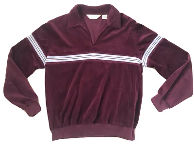 VTG 70s VELOUR Striped Collar Rugby Atomic Disco Club Hip Hop Velvet Large - Image 1 of 4