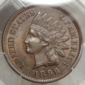 1899 Indian Cent, Repunched Date, Snow-30, Choice Uncirculated, PCGS MS-62BN - Picture 1 of 6