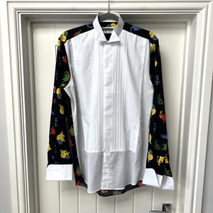 Camisa de Esmoquin Frederick Theak Para Hombre Cuello 14.5" Blanco Patrón de Dinosaurio Punta de Ala - Imagen 1 de 11