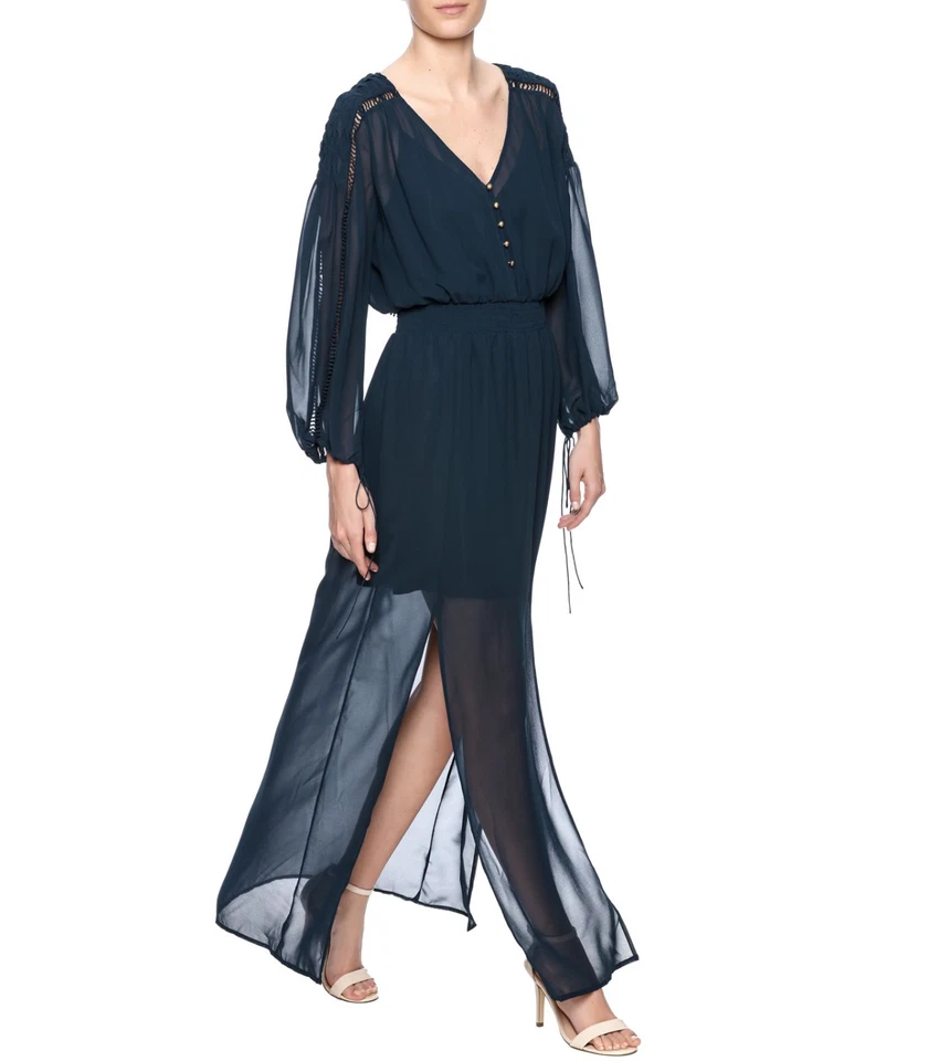 Twelfth Street by Cynthia Vincent Navy Blue Chiffon Honey Comb AXI Dress Sz S