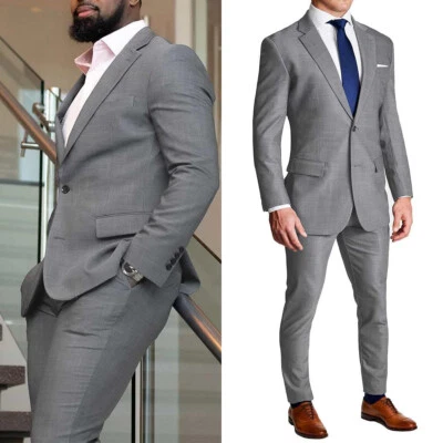 Men's Suits Slim Fit Notch Lapel Formal Business Office Single Breasted 2 Piece - Image 1 of 4