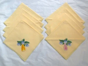 VINTAGE HUNGARY MADE HAND EMBROIDERED POLYESTER/COTTON NAPKINS (8) 15" SQ. - Picture 1 of 4
