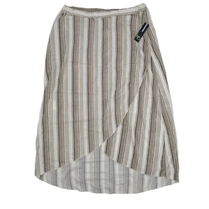 NEW Directions Skirt Medium Faux Wrap Beige Hi-Lo Midi Pull On Woven Casual NWT - Picture 1 of 5