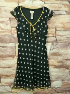 * Ombre ärmelloses schwarzes Kleid mit weißen Tupfen/gelber Borte 9/10 - Bild 1 von 7