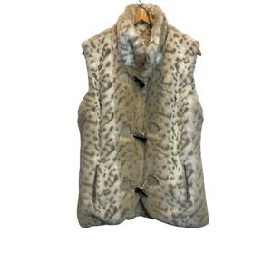 Faux Fur Toggle Vest Coldwater Creek Beige Brown Leopard Print Med Soft - Picture 1 of 8