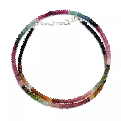 Genuino Hermoso Collar Facetado Rondelle de Piedras Preciosas Multiturmalina 3-4 mm Foto 1 de 4