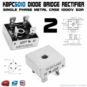 2pcs KBPC5010 Diodo Ponte Raddrizzatore Monofase Cassa Metallo 1000V 50A KBPC-5010 - Foto 1 di 5