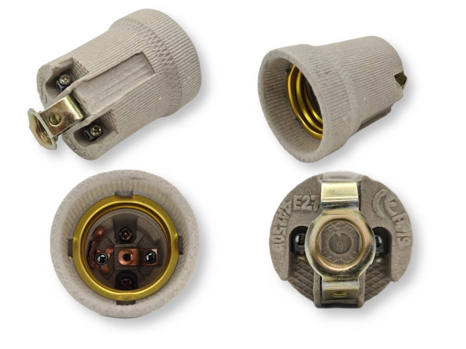 PORTALAMPADA IN CERAMICA E27 CON STAFFA FORO FILETTATO