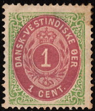 Danish West Indies - 1874 - 1 Cent Green & Red Violet Numeral of Value #5b Mint