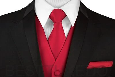 Men's Solid Satin Formal Dress Tuxedo Vest, Tie & Hankie Wedding Prom Homecoming - Image 1 of 2