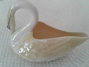 Belleek Porcelain Swan Hand Painted Creamer, Salt Seller. Vintage - Picture 1 of 7