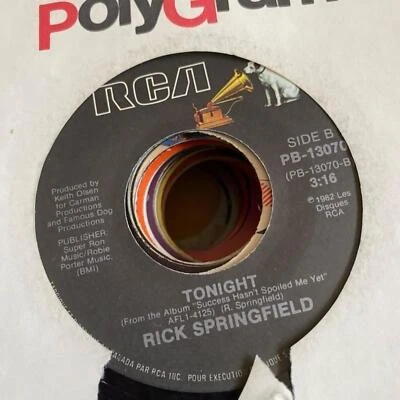 Rick Springfield - Tonight/Don't Talk to Strangers PB-13070 45rpm VG+ R36 - Image 1 of 2