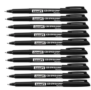 10 X FINE TIP PERMANENT MARKER PENS BLACK CD / DVD Pen Marker - Best Price - Picture 1 of 5