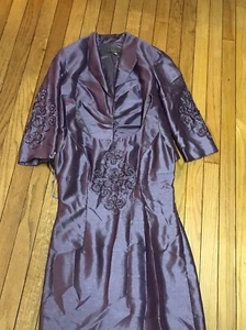KM Collections 8 Purple 2 Piece Mother Of Bride Dress Beaded Dress & Jacket Euc - Picture 1 of 12