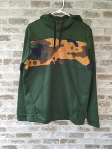 Nike Dri Fit Camo Hoodie Mens Sz M Green, Red Logo Swoosh Pullover BV2778-375 - Picture 1 of 7