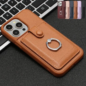 Funda tipo billetera trasera de cuero PU a prueba de golpes con tarjetero para iPhone 16 Pro Max/16e/15 - Imagen 1 de 17