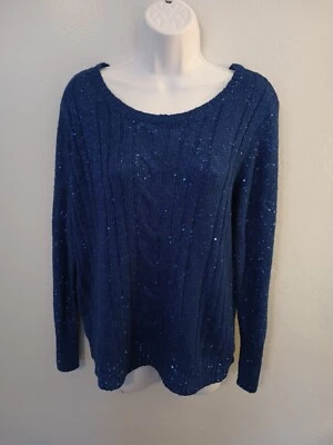 Relativity Pullover Sweater Blue W Sequence Party, Night Out, Women's  1X - Image 1 of 4