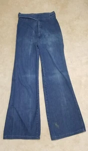 Vintage 1970s MUSHROOM Denim Jeans 5/6 High Waist Bell Wrap/Snap Waist 24 X 30 - Picture 1 of 21