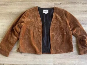 Top Chico's donna 2 (Med-12) marrone aperto velluto paisley ricamato paillettes crop - Foto 1 di 7