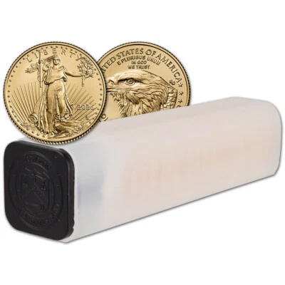 2025 American Gold Eagle 1/10 oz $5 - 1 Roll Fifty 50 BU Coins in Mint Tube - Image 1 of 3