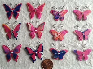 12 Butterflies butterfly moth Mulberry Paper Batik Handmade blue pink fuchsia - Picture 1 of 9