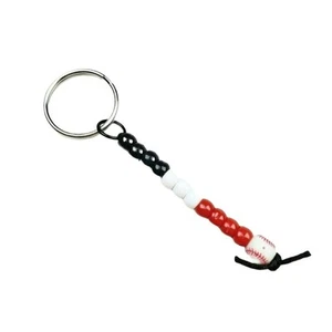 Baseball Keychain Red Black White Beaded Handmade MLB Sports Fan Mom Dad Parent - Picture 1 of 4