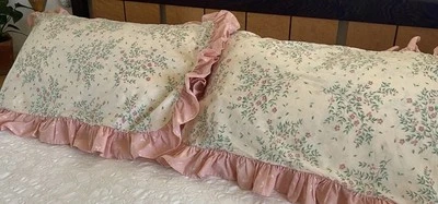 VTG Pillow sham pair King  pink floral cotton ruffle Y2K 90s 80s Made USA - Image 1 of 4