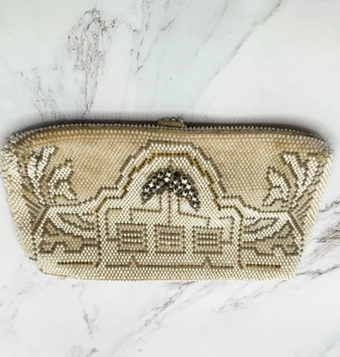 Bolsa de contas antiga vintage Art Deco, feita na Iugoslávia - Imagem 1 de 4