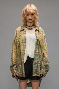 NWT R13 Drop Neck Workshirt Graadient Bleach in Green Plaid Size XS - Picture 1 of 9
