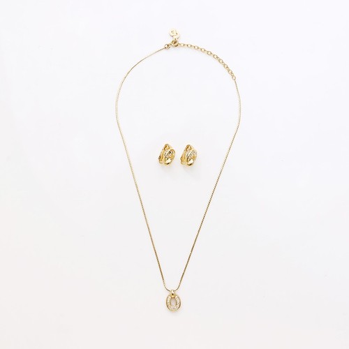 Christian Dior Set Collana Vintage Strass Orecchino Oro WS9444