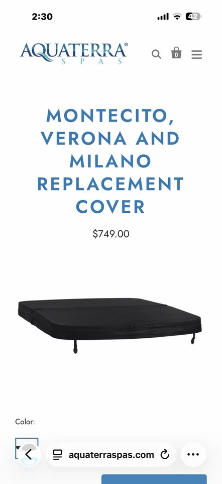 Cubierta de repuesto para bañera de hidromasaje Aquaterra - 80′′ × 79,25′′ (parte #1931699C-301) Foto 1 de 1