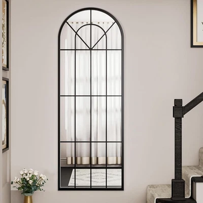 Espelho Degfig arqueado comprimento total com grades, 65"X22", painel de janela arqueado parede Mi - Imagem 1 de 4