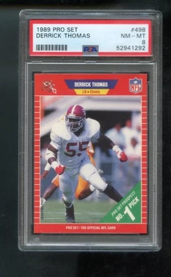 1989 Pro Set #498 Derrick Thomas ROOKIE RC PSA 8 Graded Football Card Pro Set - Image 1 of 2